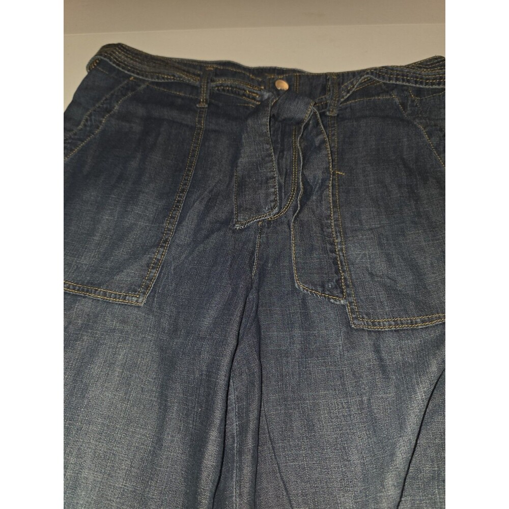 Seven7 Pants Womens 10 Blue Wide Leg Cropped Denim Belted Waist Patch Pockets